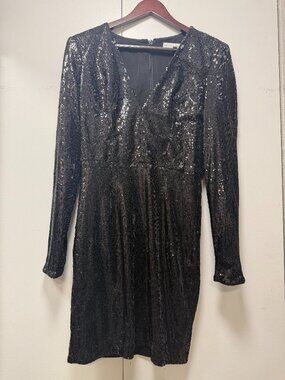 Dress the Population Black Sequin Mini Dress Long Sleeve